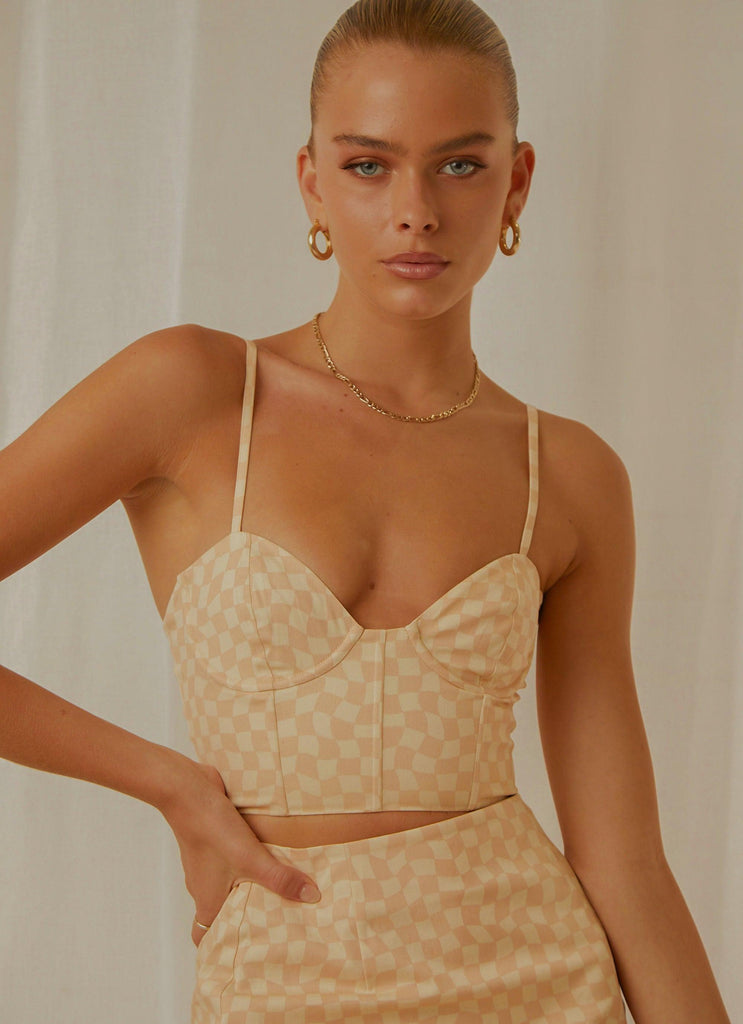 Sunday Girl Bustier Crop - Neutral Check - Peppermayo US
