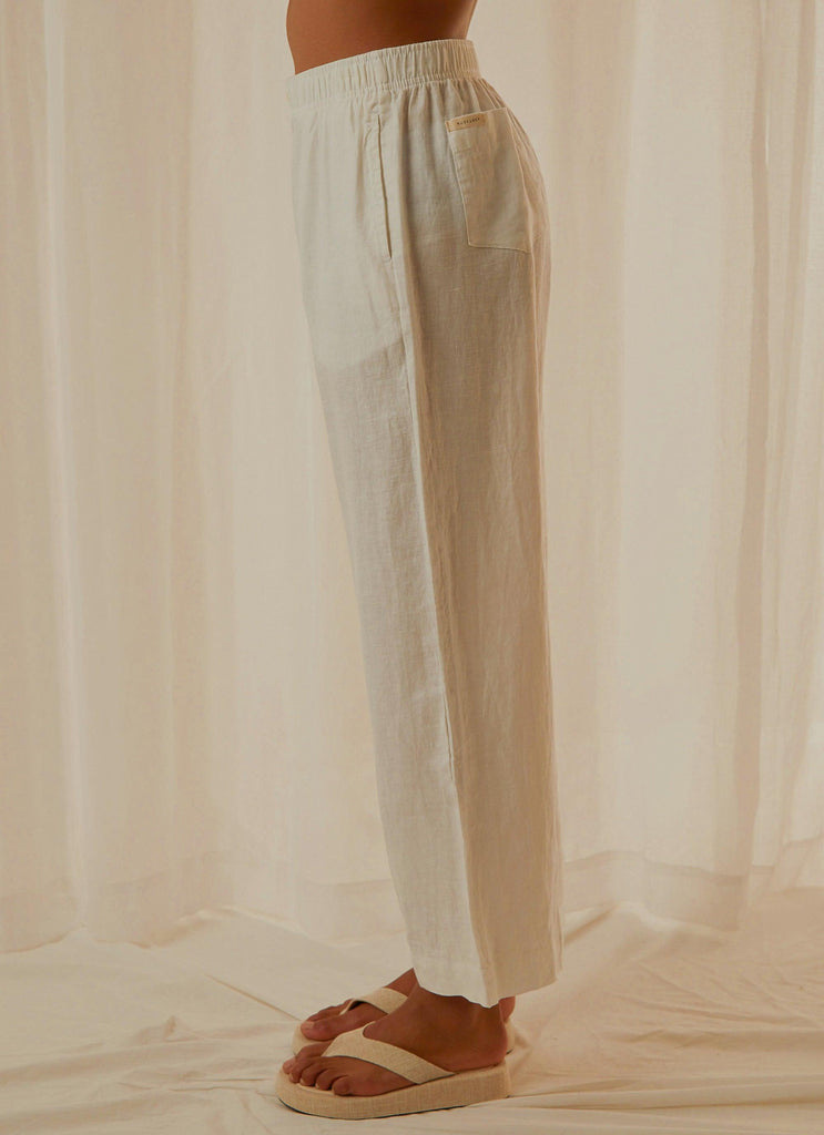 Nude Linen Lounge Crop Pant - White - Peppermayo US