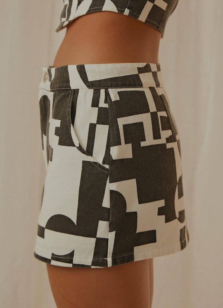 New York Times Mini Skirt - Black and White Geo - Peppermayo US