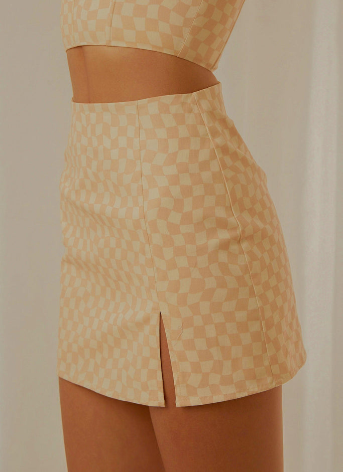 Sunday Girl Mini Skirt - Neutral Check