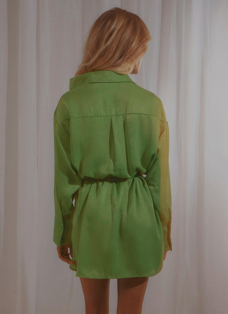 Faye Mini Shirt Dress - Lime Green - Peppermayo US