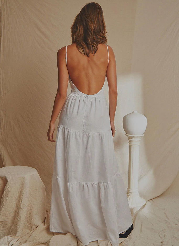 Havana Linen Maxi Dress - White