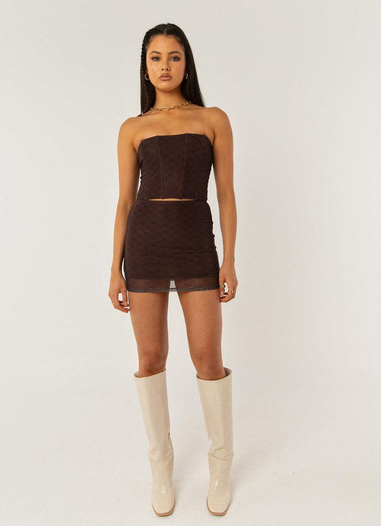 Abbie Print Mini Skirt - Chocolate Monogram - Peppermayo US