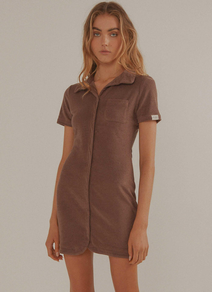 Daylight Terry Mini Dress - Choc Brown - Peppermayo US