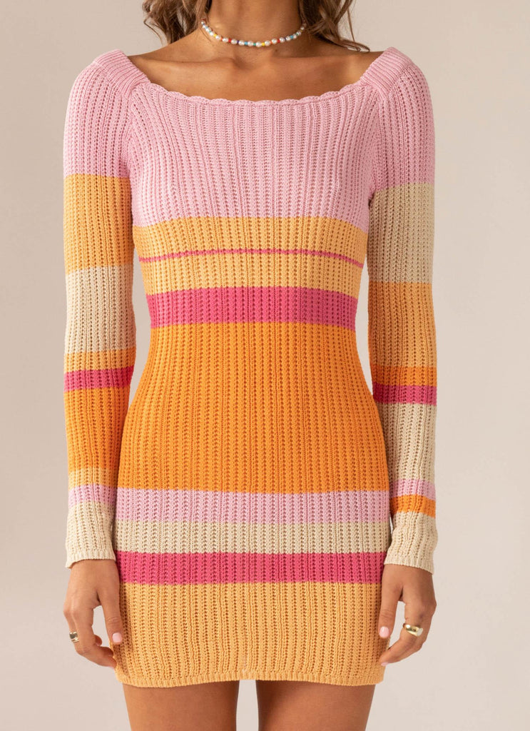 Love Bird Crochet Mini Dress - Sunset Stripe - Peppermayo US
