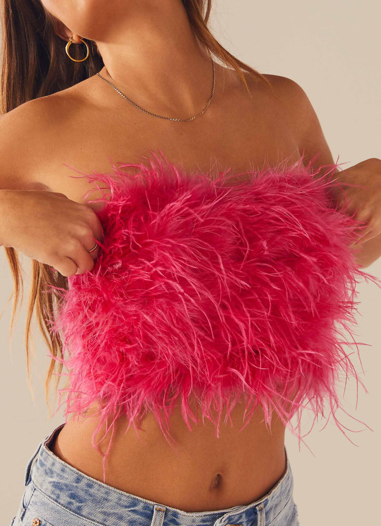 The Night Is Ours Feather Crop Top - Pink Cosmo - Peppermayo US