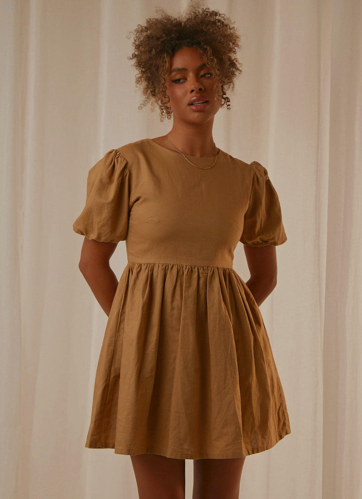 Nima Linen Mini Dress - Oak - Peppermayo US