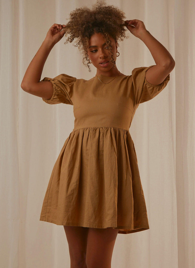 Nima Linen Mini Dress - Oak - Peppermayo US