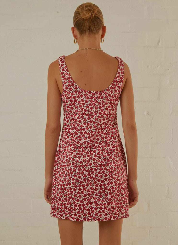 Madeline Hemp Printed Mini Dress - Red - Peppermayo US