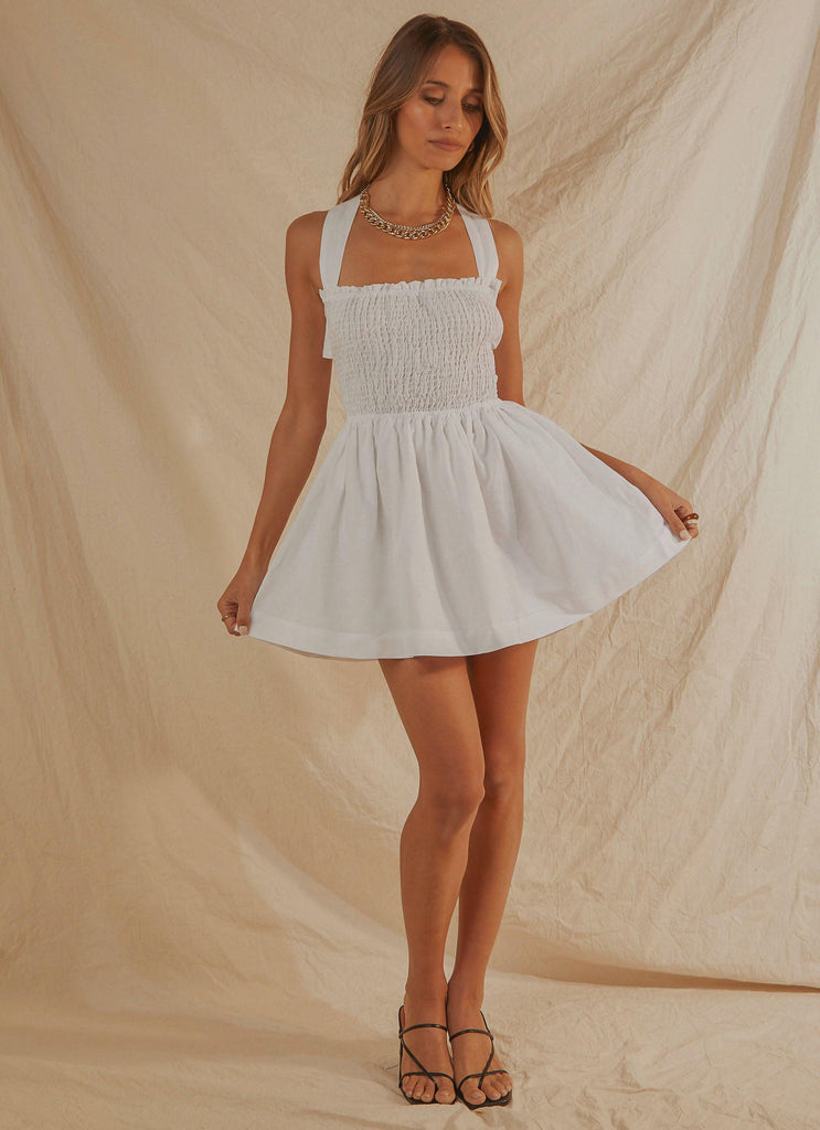 European Towns Linen Mini Dress - White - Peppermayo US