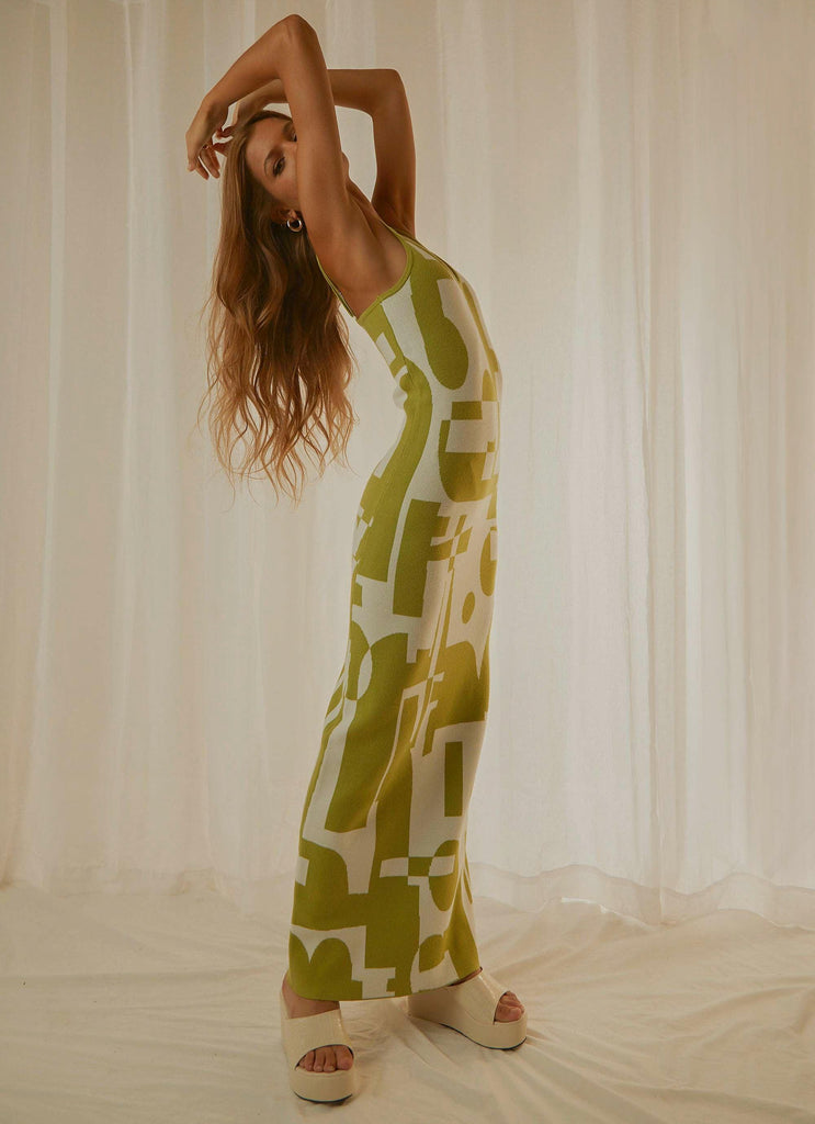 Cali Sweetheart Knit Maxi Dress - Lime Green Geo - Peppermayo US