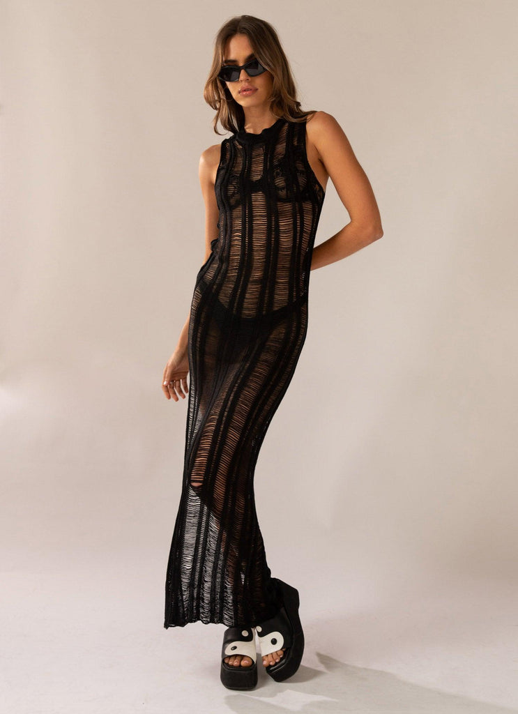 Perri Ladder Knit Maxi Dress - Black - Peppermayo US