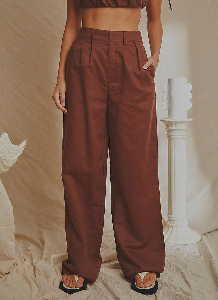 Valencia Linen Pants - Choc Brown - Peppermayo US