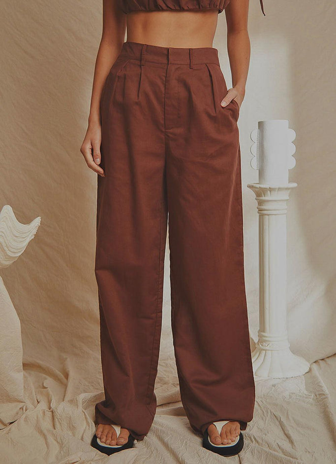 Valencia Linen Pants - Choc Brown