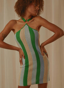 Palm Trees Crochet Mini Dress - Multi Stripe - Peppermayo US