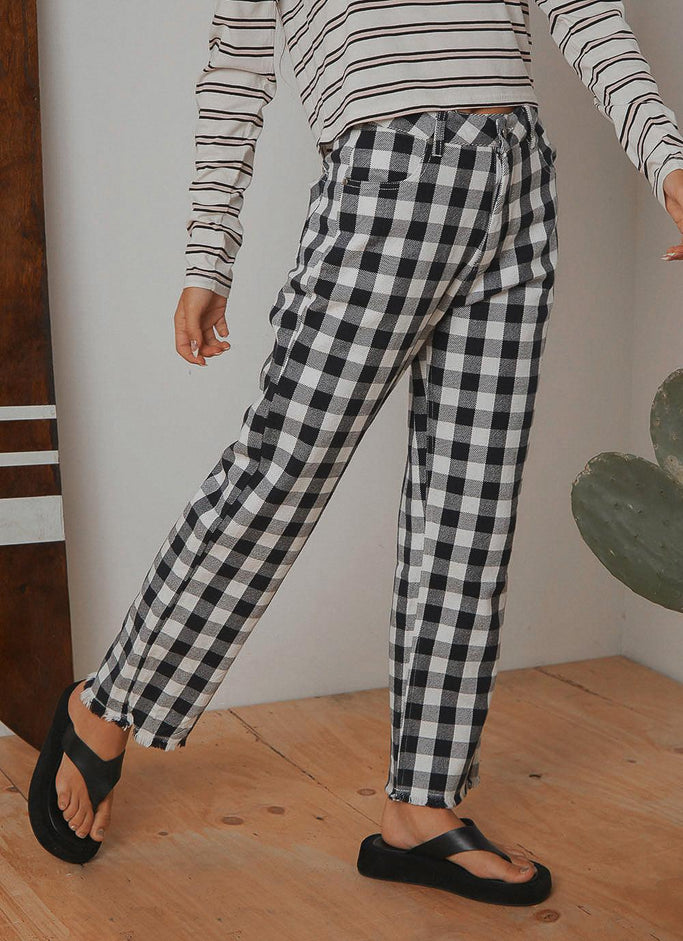 Gingham Twill Shelby Wide Leg Pant - Black/ White