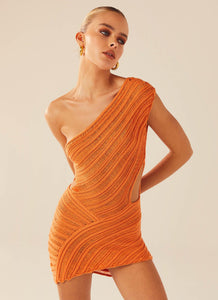 Percilla Ladder Knit Mini Dress - Orange - Peppermayo US