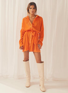 Soho Chic Shirt Plisse Dress - Tangerine - Peppermayo US