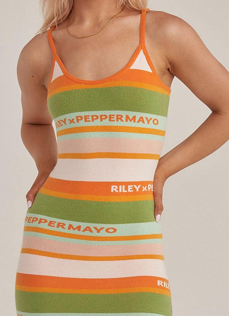 Sunset Drives Knit Maxi Dress - Melon Stripe - Peppermayo US