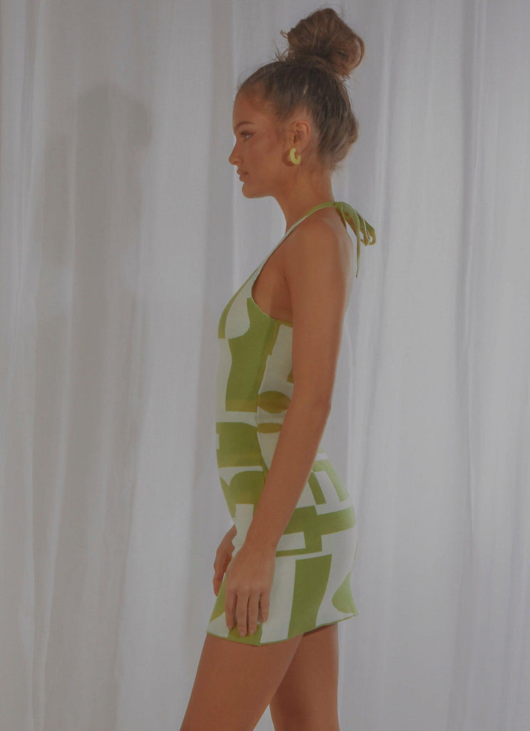 The Groove Knit Halter Dress - Lime Geo - Peppermayo US