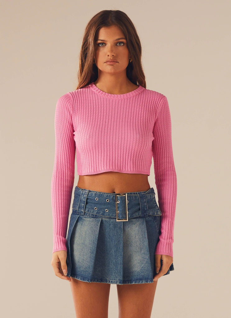 I'm Yours Crop Knit Top - Fuchsia - Peppermayo US
