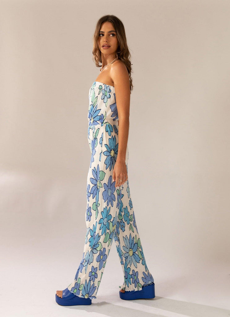 Doing The Most Plisse Jumpsuit - Blue Blossom - Peppermayo US