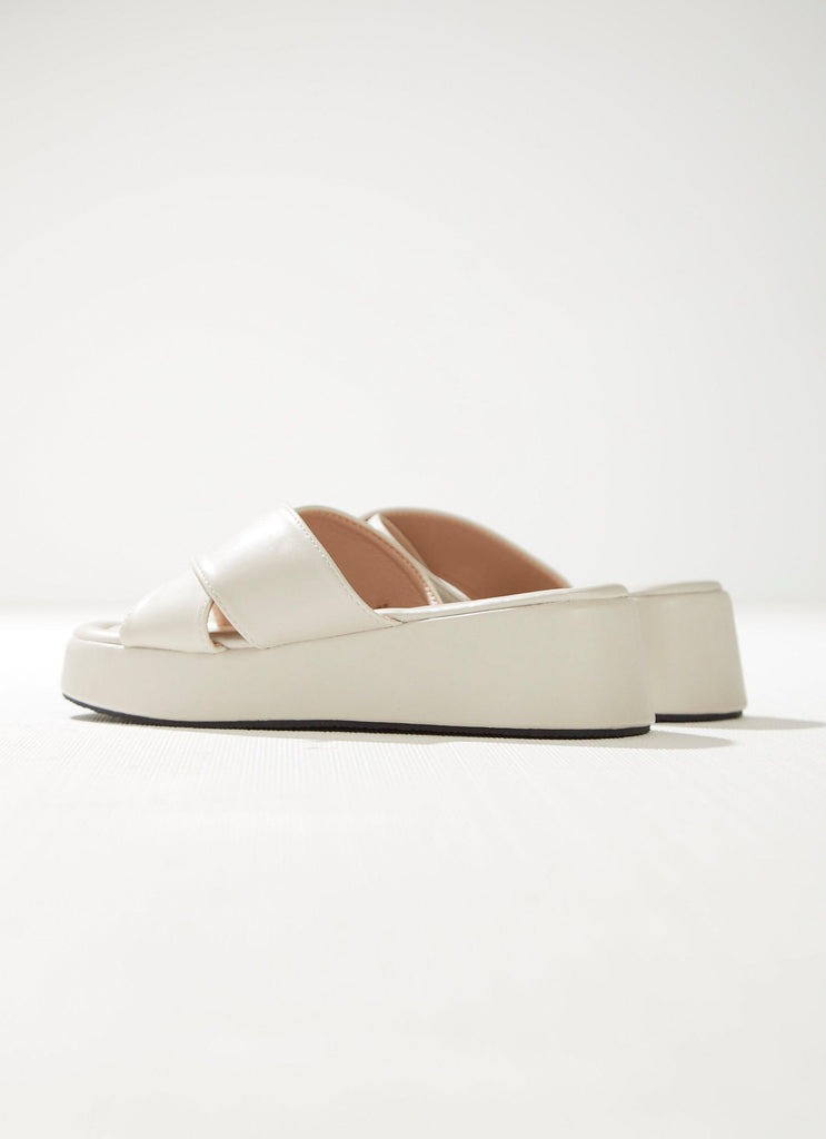 70s Ivory Mesh Mule Heel Platform Sandals