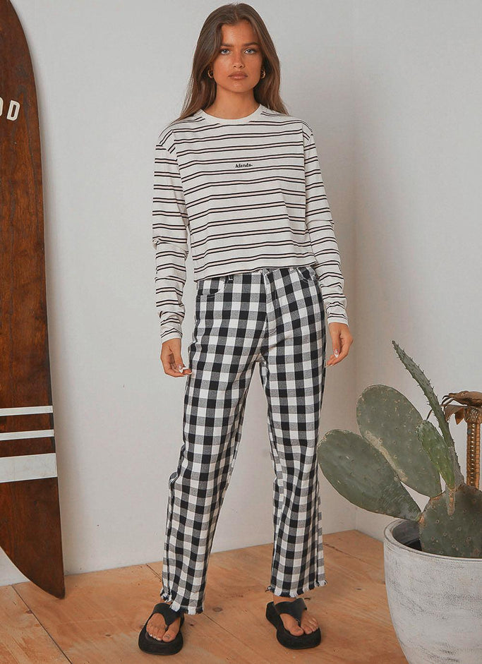 Gingham Twill Shelby Wide Leg Pant - Black/ White