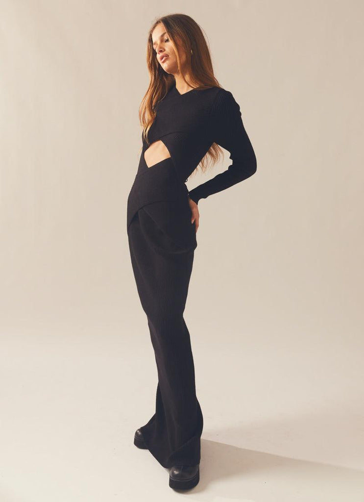 Carmen Knit Midi Dress - Black - Peppermayo US