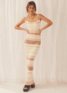 Ray Stripe Knit Midi Dress - Natural - Peppermayo US