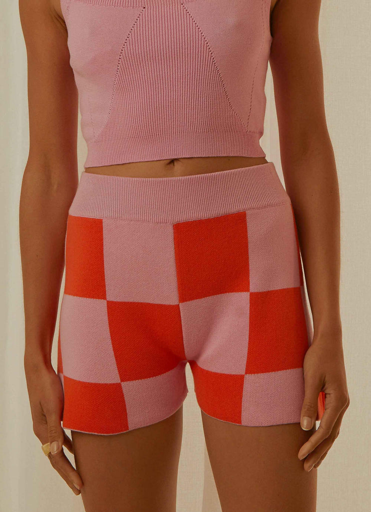 Locale Knit Shorts - Orange and Pink Check - Peppermayo US