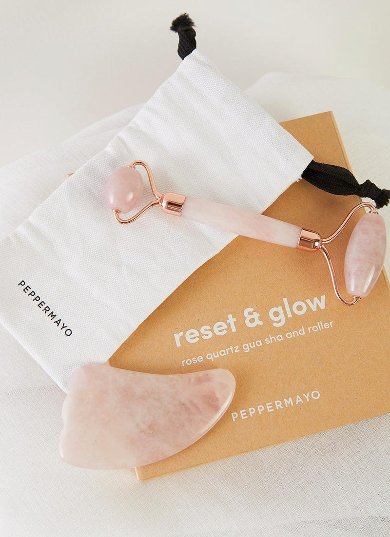 Gua Sha & Roller Set - Rose Quartz - Peppermayo US