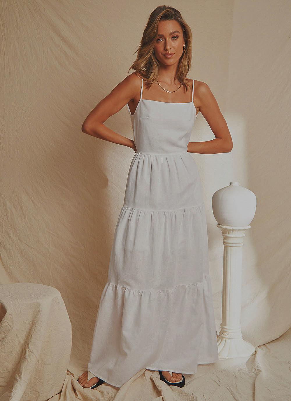 Havana Linen Maxi Dress - White – Peppermayo US