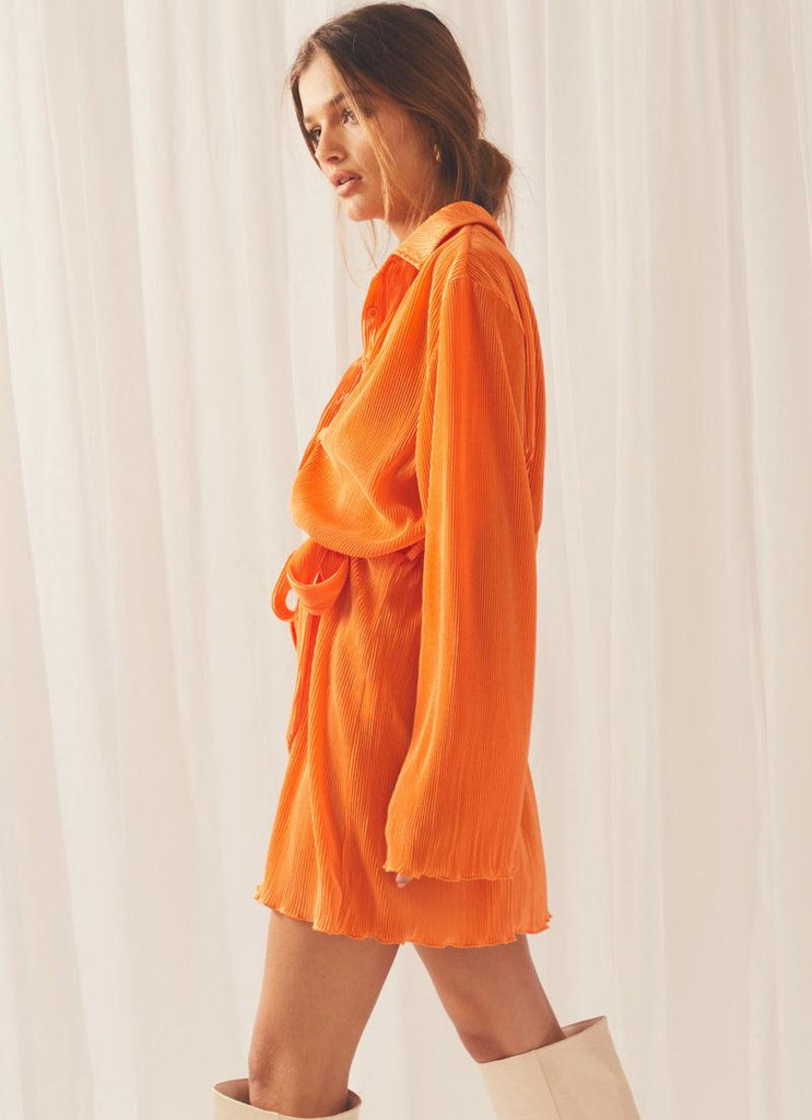 Soho Chic Shirt Plisse Dress - Tangerine - Peppermayo US