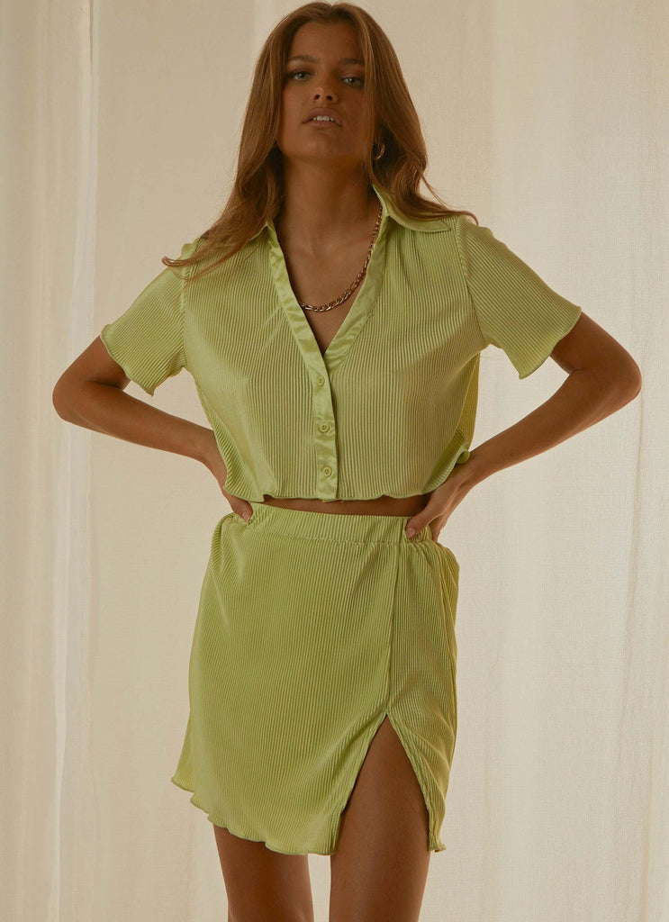 Sun Downer Cropped Shirt - Lime Green - Peppermayo US