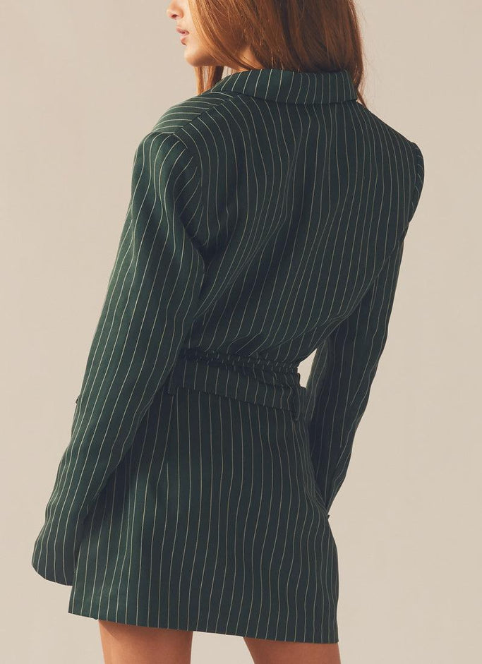 Pursuit of Happiness Cropped Blazer - Green Pinstripe