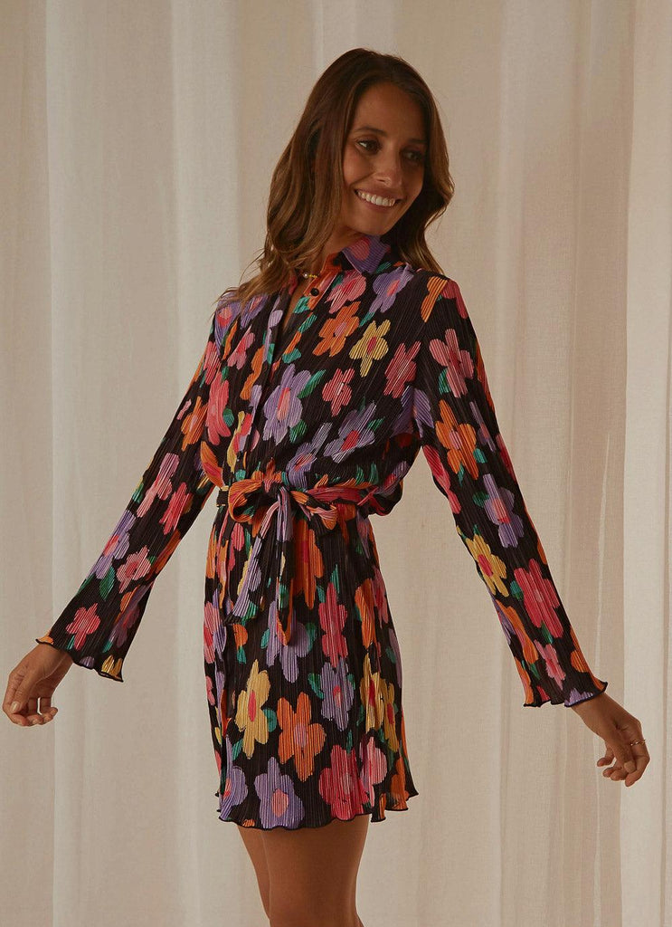 Soho Chic Shirt Dress - Noir Bloom - Peppermayo US