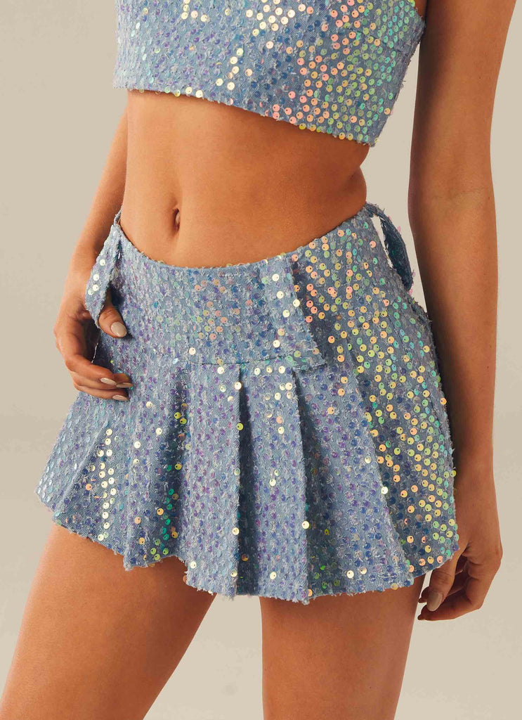 Fly Girl Mini Skirt - Sequin Denim - Peppermayo US