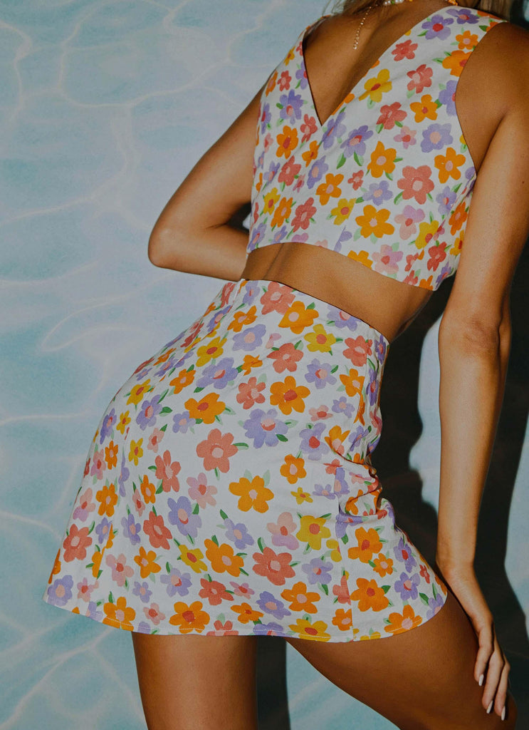 Spring Days Linen Mini Skirt - Blooming - Peppermayo US