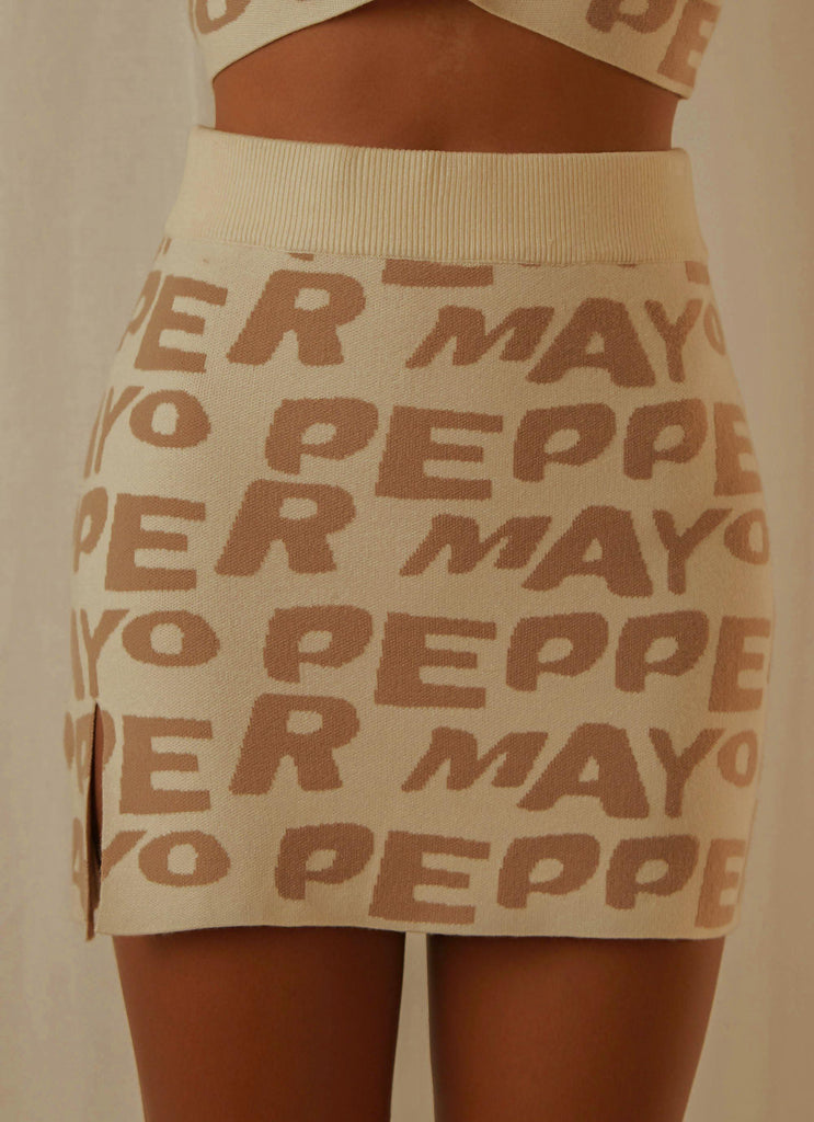 Easy Love Knit Mini Skirt - Latte Logo - Peppermayo US