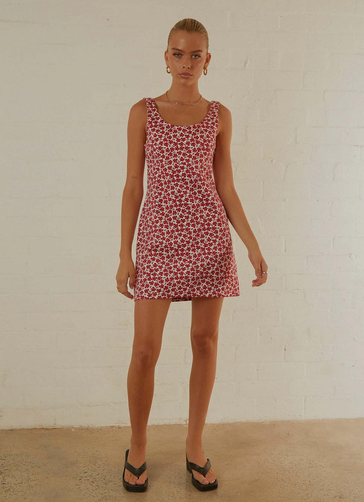 Madeline Hemp Printed Mini Dress - Red - Peppermayo US