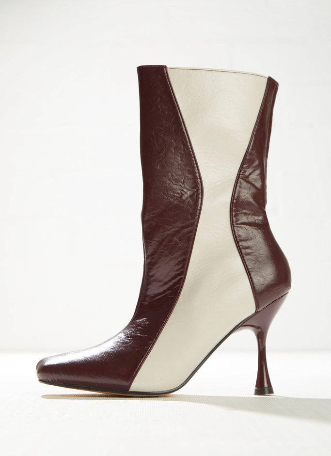 Tiffany Ankle Boot - Maroon and Cream