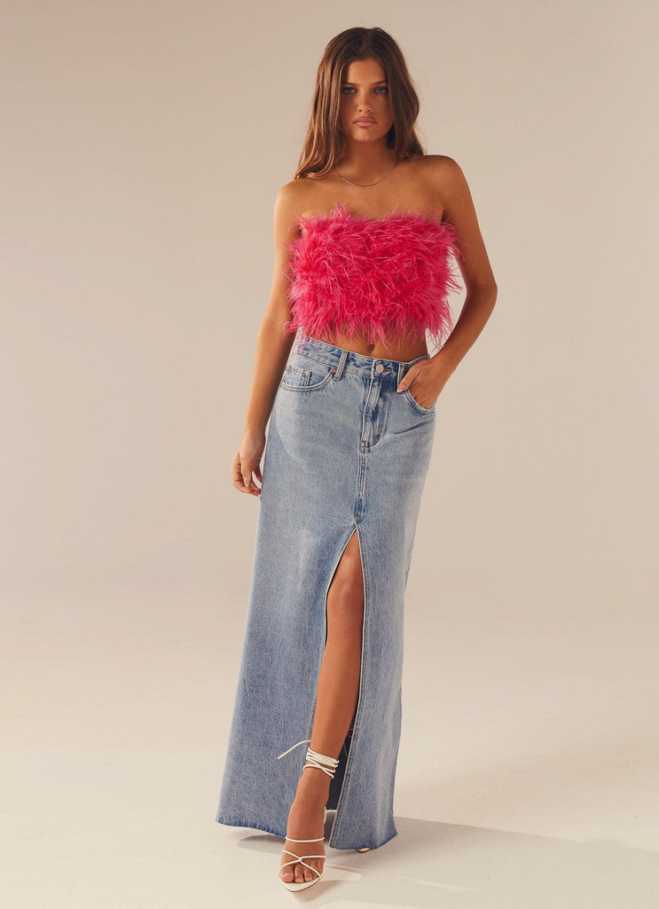The Night Is Ours Feather Crop Top - Pink Cosmo - Peppermayo US