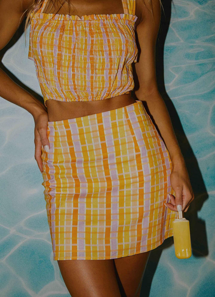 From The Beach Linen Mini Skirt - Splice Check - Peppermayo US