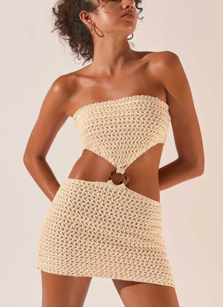 Balmy Nights Crochet Mini Dress - Seashell - Peppermayo US