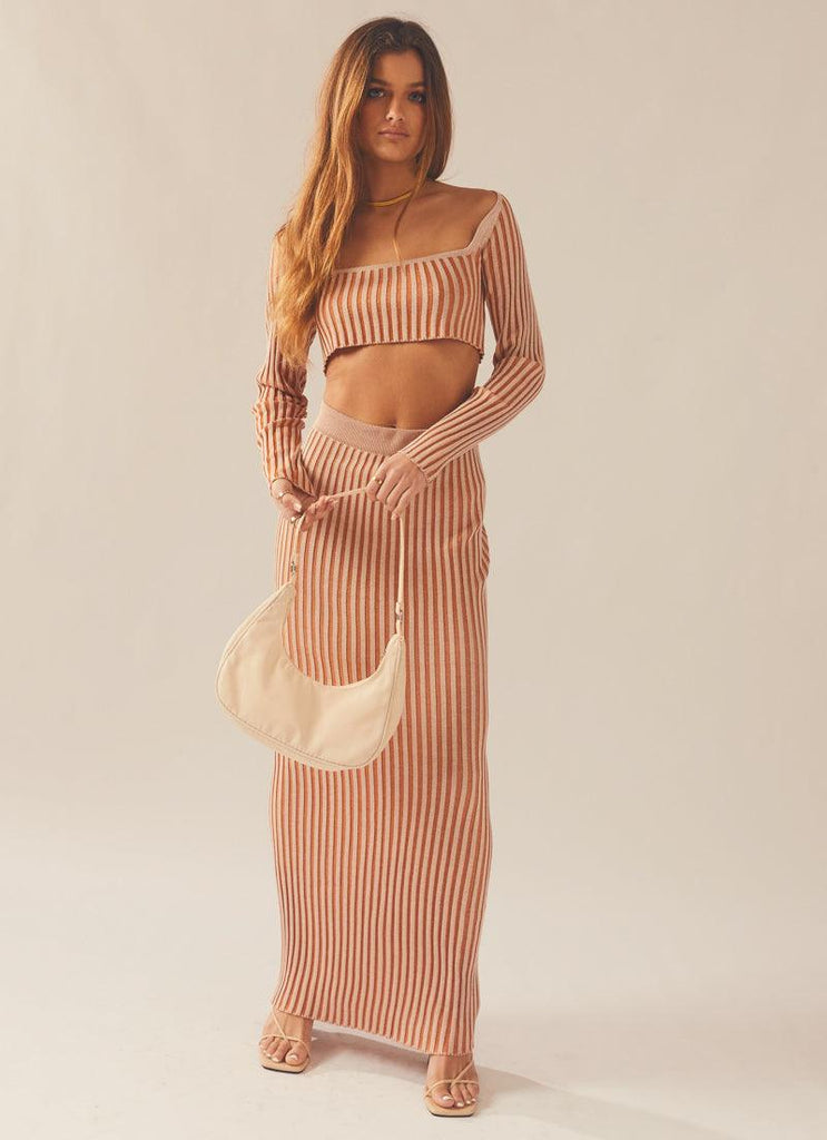 Gwen Two-Tone Knit Skirt - Terracotta - Peppermayo US