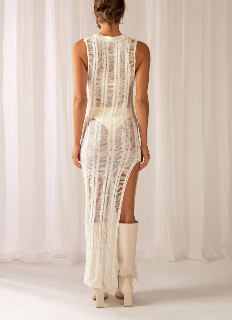 Perri Ladder Knit Maxi Dress - Ivory - Peppermayo US