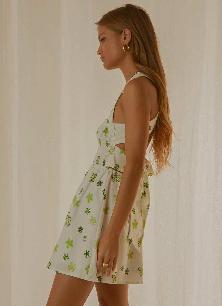 European Towns Linen Mini Dress - Green Wild Poppies - Peppermayo US