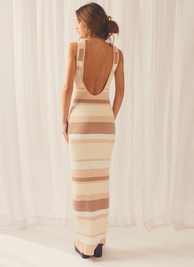 Ray Stripe Knit Midi Dress - Natural - Peppermayo US