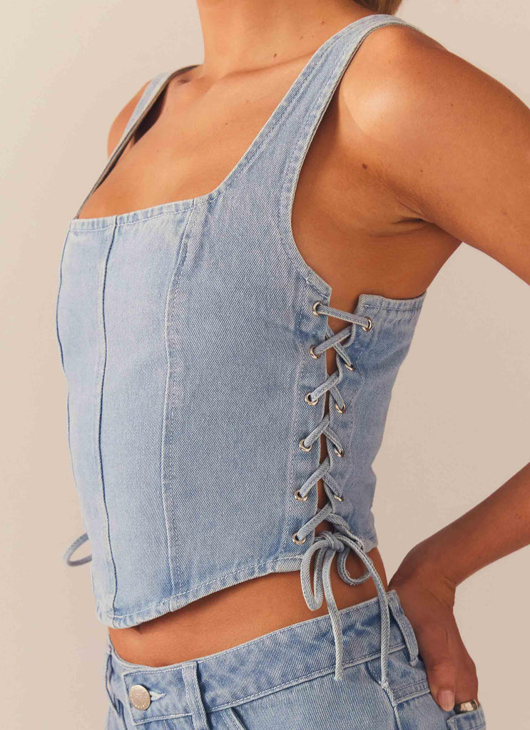 Giddy Up Denim Bustier Top - Subdued Blue – Peppermayo US